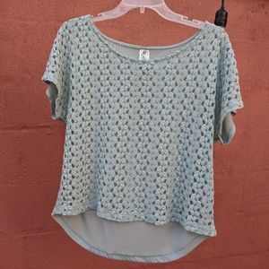 Dusty Blue Tee with Crochet Front